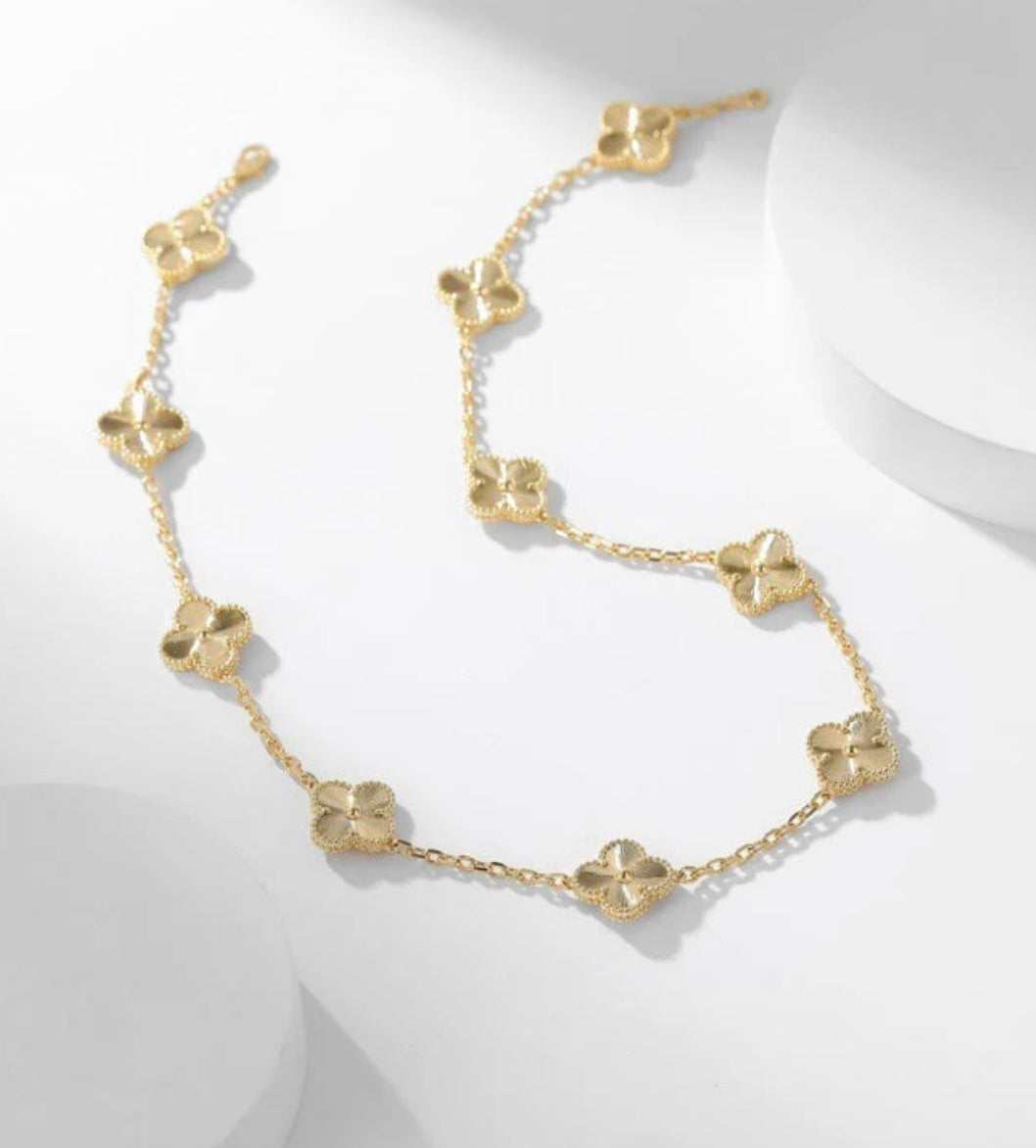 Eternal 10 Motifs Clover Leaf Long Necklace, 18k Gold Plated, 925 Sterling Silver