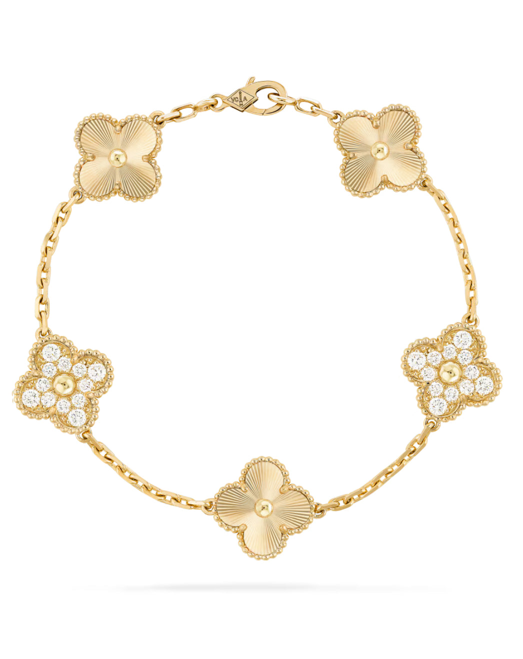 Eternal Flower Room Drill Clover Leaf Bracelet, 18k Gold Plated, 925 Sterling Silver