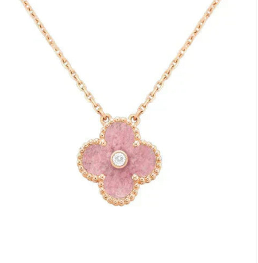 Eternal Pink Diamond Single Clover Necklace, 18k Gold Plated, 925 Sterling Silver