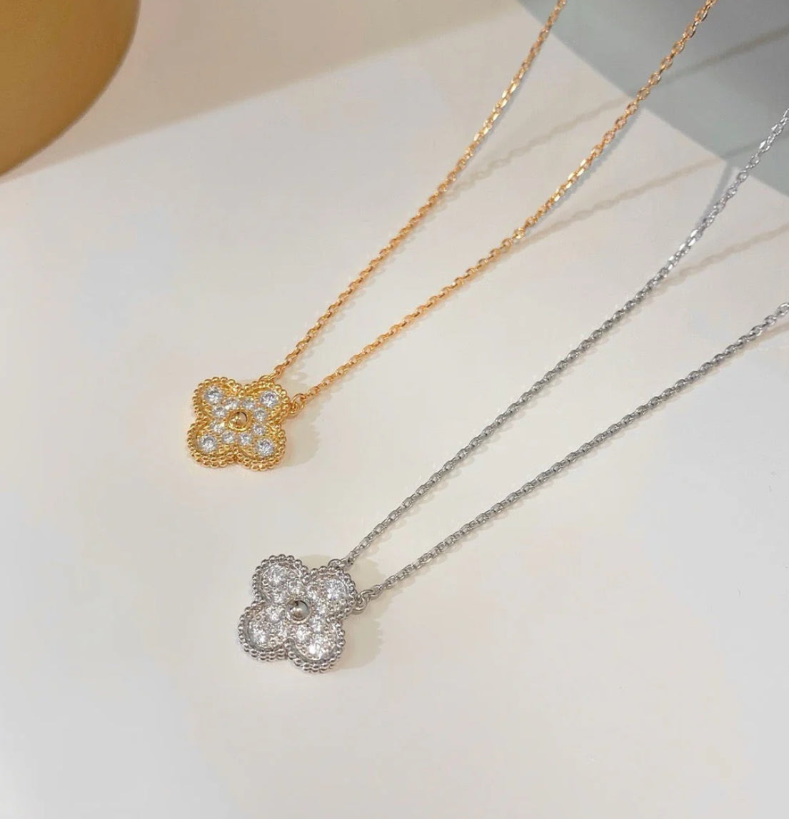 Eternal Single Clover Diamond Necklace, 18k Gold Plated, 925 Sterling Silver