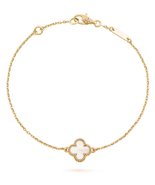 Eternal One Clover Leaf White Bracelet, 18k Gold Plated, 925 Sterling Silver