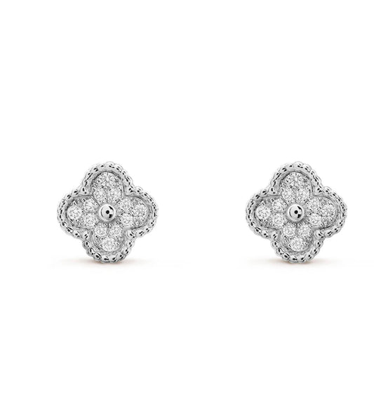 Eternal Silver One Clover Zircon Earrings, 925 Sterling Silver