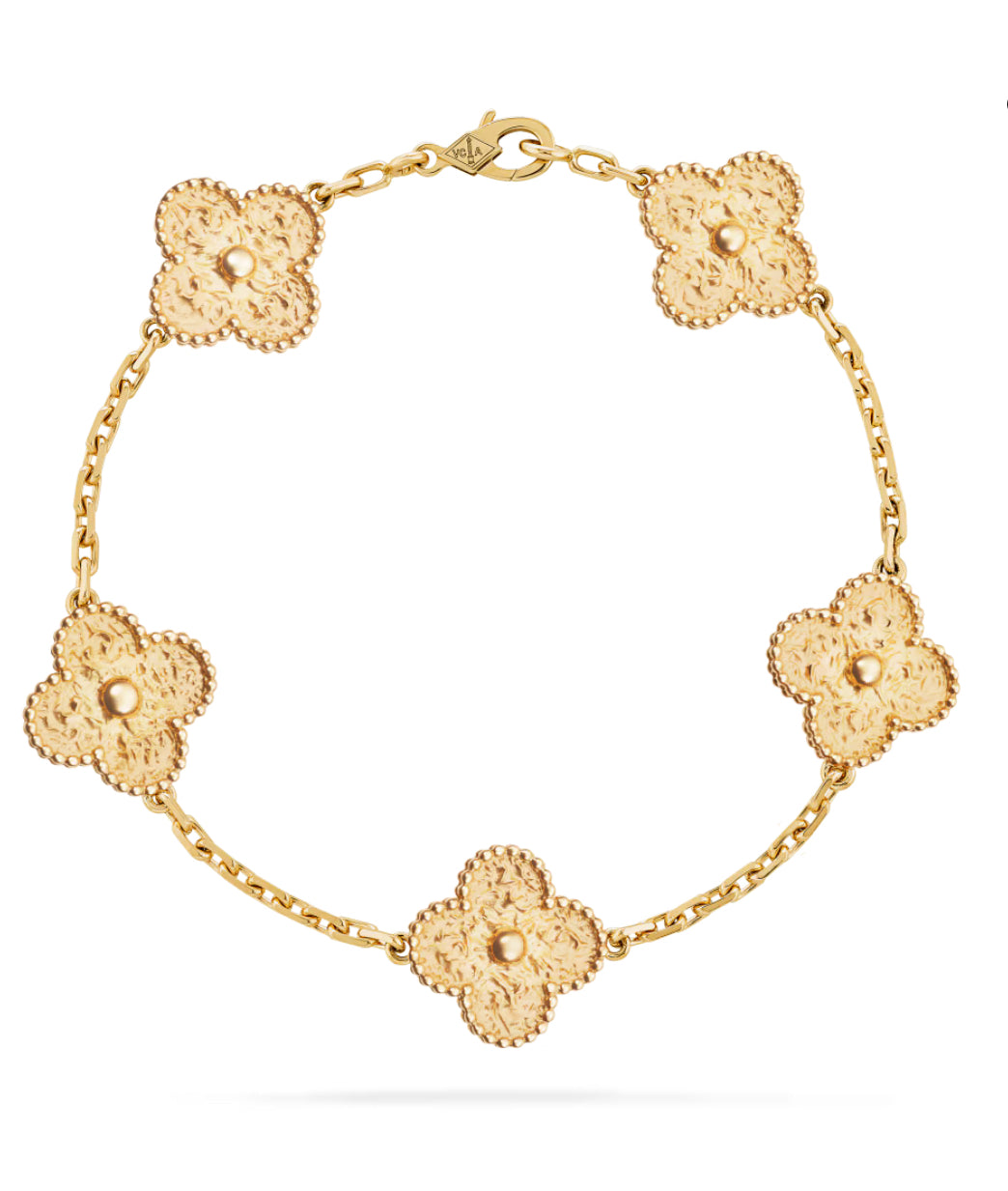 Eternal Embossed Style Clover Leaf Bracelet, 18k Gold Plated, 925 Sterling Silver