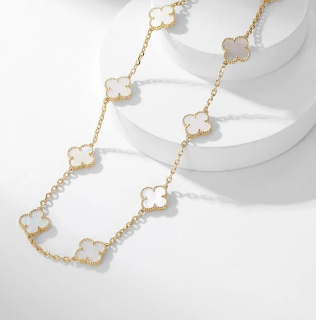 Eternal 10 Motifs White Gold Long Necklace, 18k Gold Plated, 925 Sterling Silver