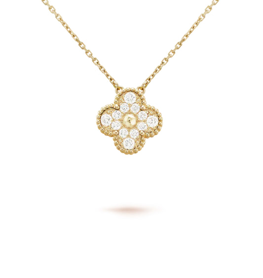 Eternal Single Clover Diamond Necklace, 18k Gold Plated, 925 Sterling Silver