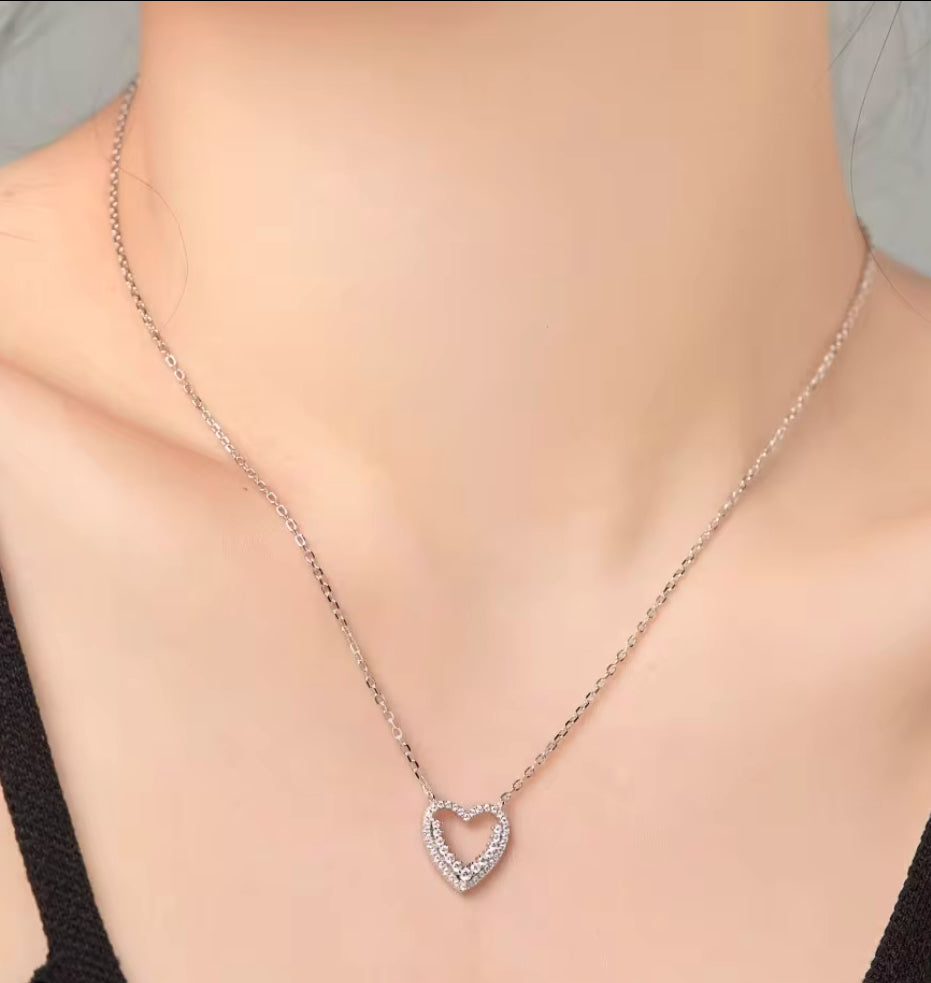 Eternal Dazzling Silver Heart Necklace, 925 Sterling Silver