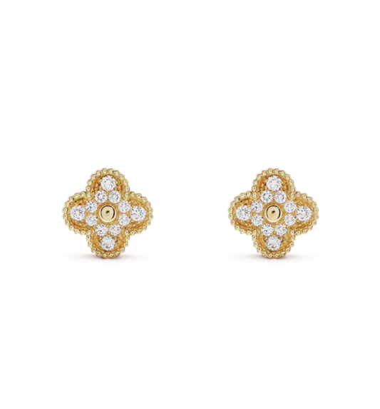 Eternal Gold One Clover Earrings, 18k Gold Plated, 925 Sterling Silver