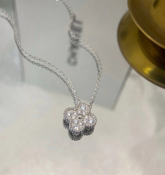 Eternal Single Clover Silver Diamond Necklace, 925 Sterling Silver