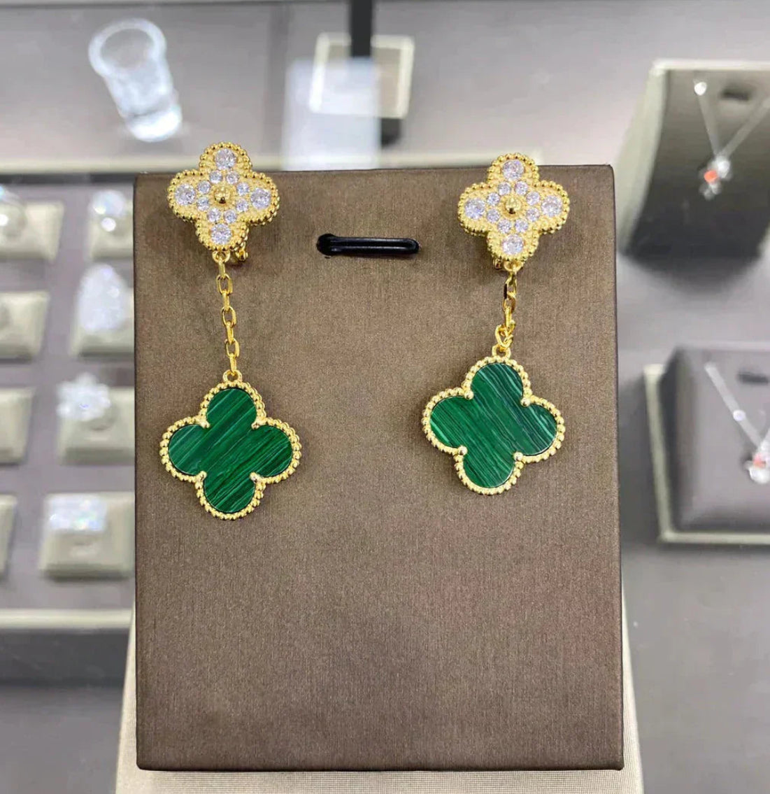 Eternal Double Clover Gold Diamond Earrings, 18k Gold Plated, 925 Sterling Silver