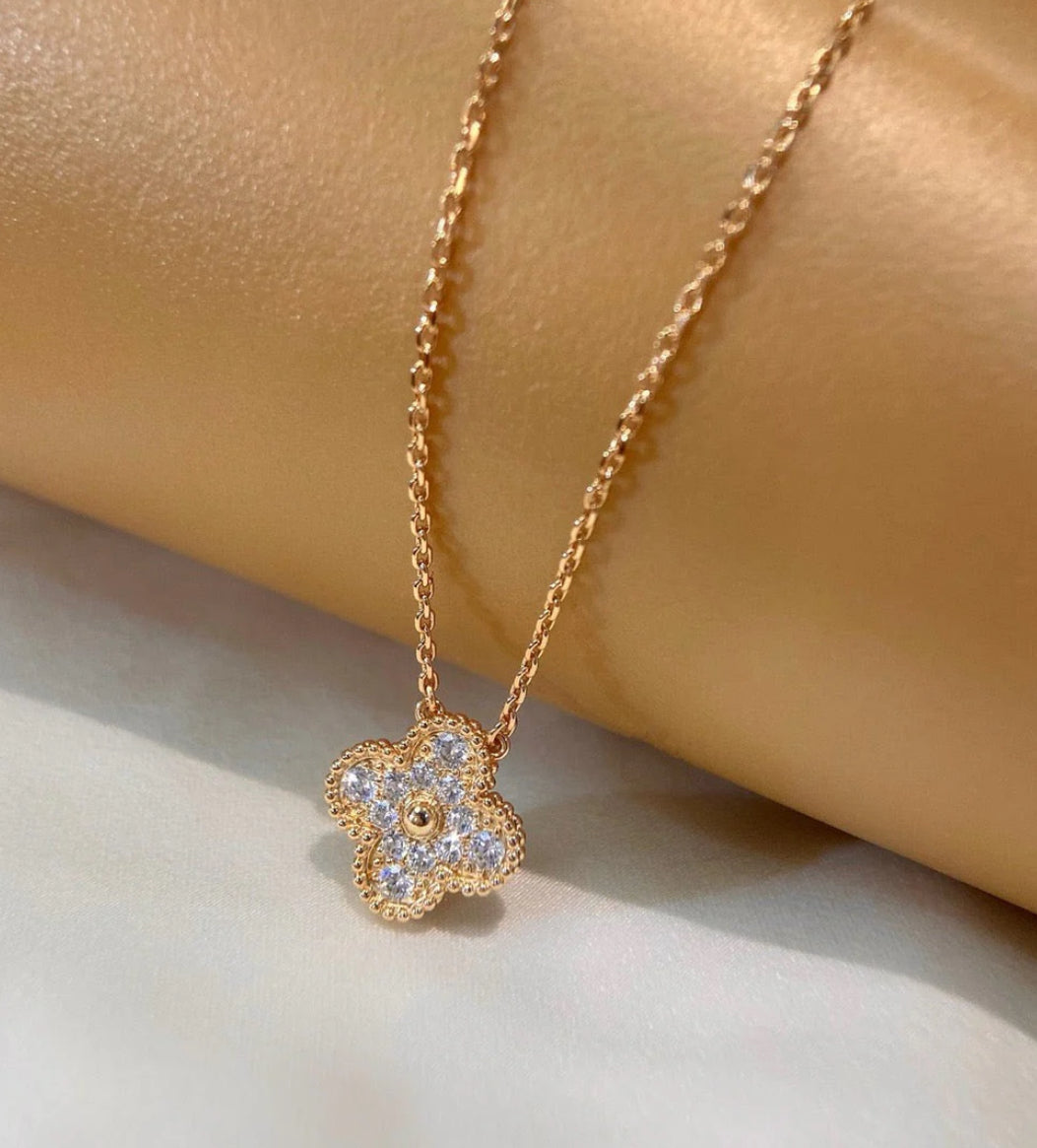 Eternal Single Clover Diamond Necklace, 18k Gold Plated, 925 Sterling Silver