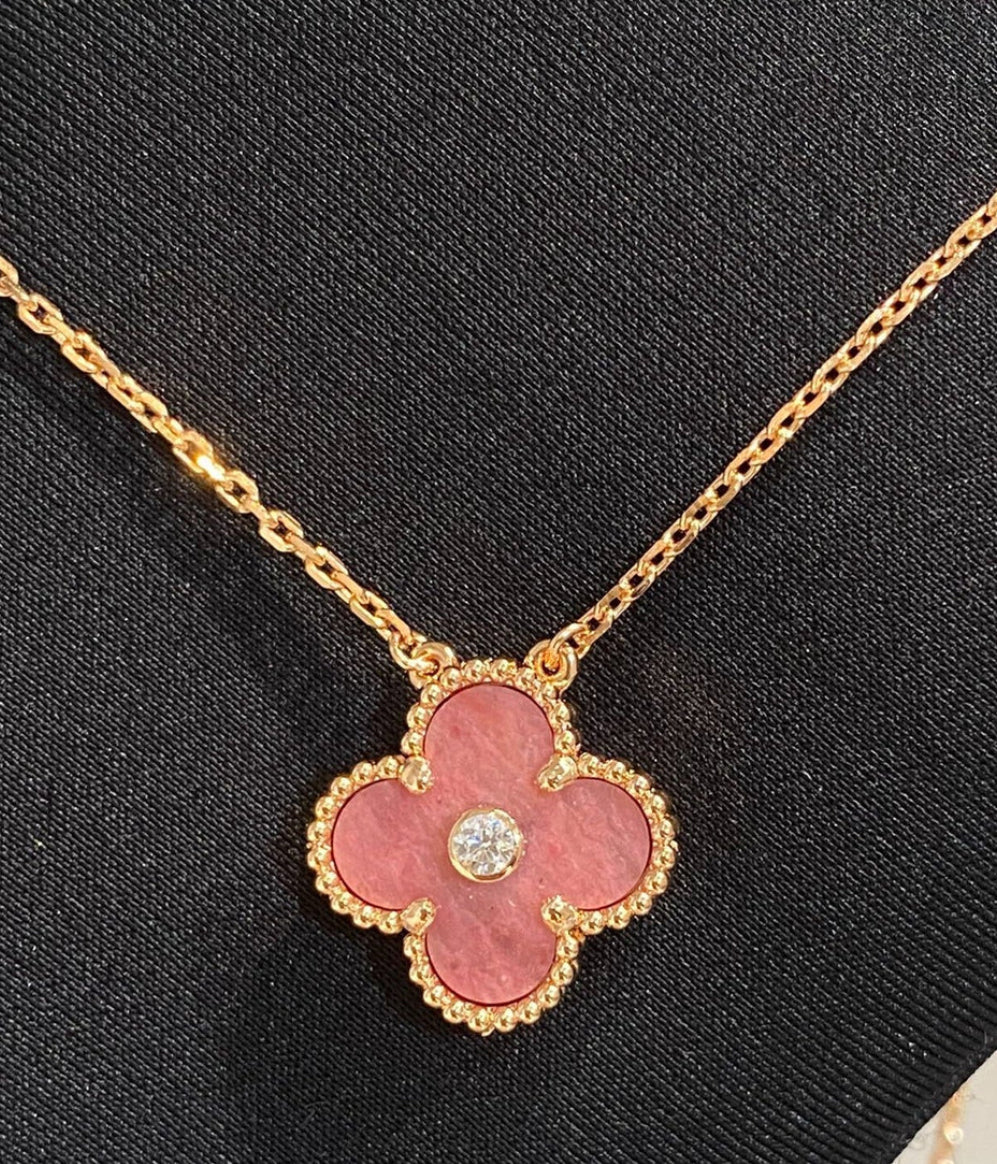 Eternal Pink Diamond Single Clover Necklace, 18k Gold Plated, 925 Sterling Silver