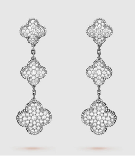 Eternal Triple Clover Silver Zircon Earrings, 925 Sterling Silver