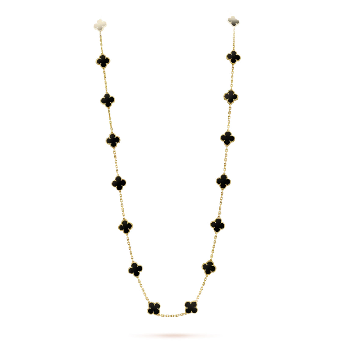 Eternal 20 Motifs Black Onyx Long Necklace, 18k Gold Plated, 925 Sterling Silver