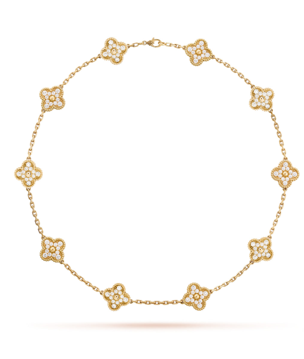 Eternal 10 Motifs Gold Zircon Necklace, 18k Gold Plated, 925 Sterling Silver