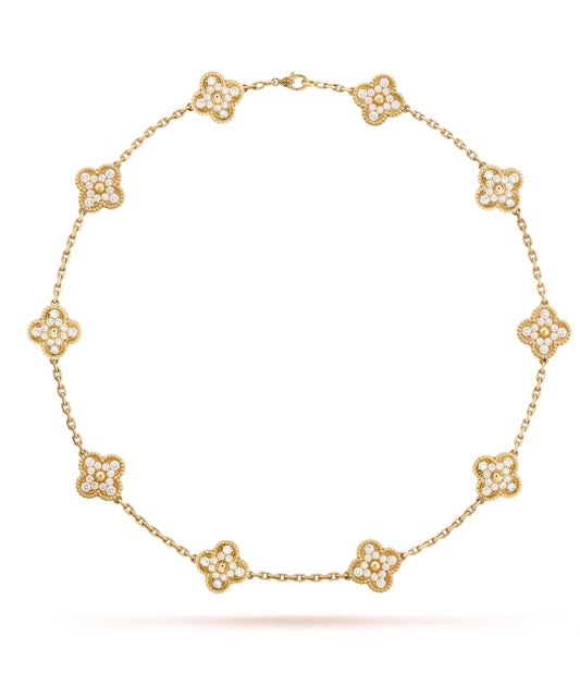 Eternal 10 Motifs Gold Zircon Necklace, 18k Gold Plated, 925 Sterling Silver