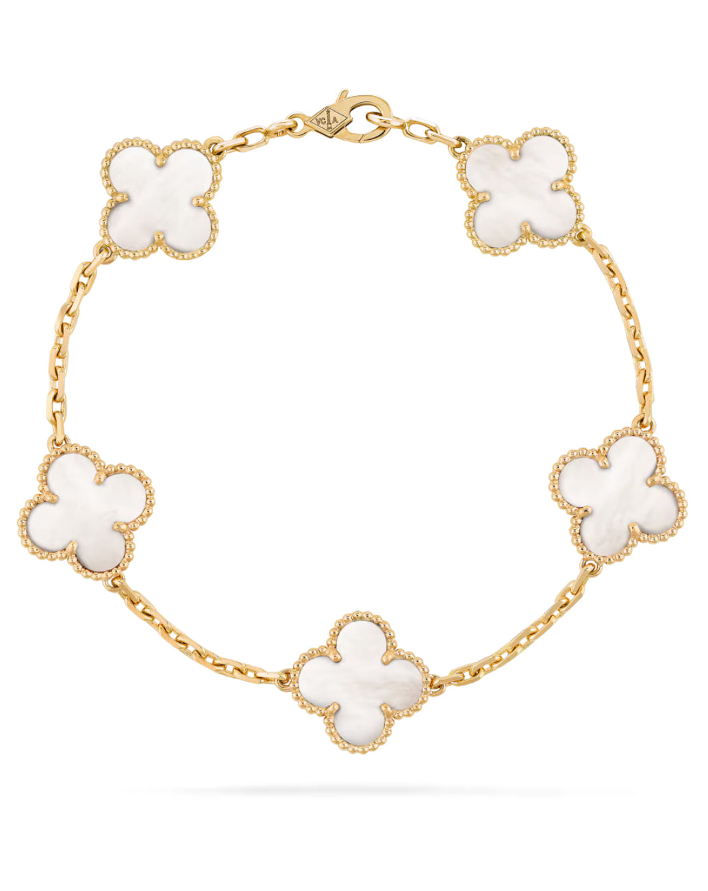 Eternal Clover White Mop Leaf Bracelet, 18k Gold Plated, 925 Sterling Silver