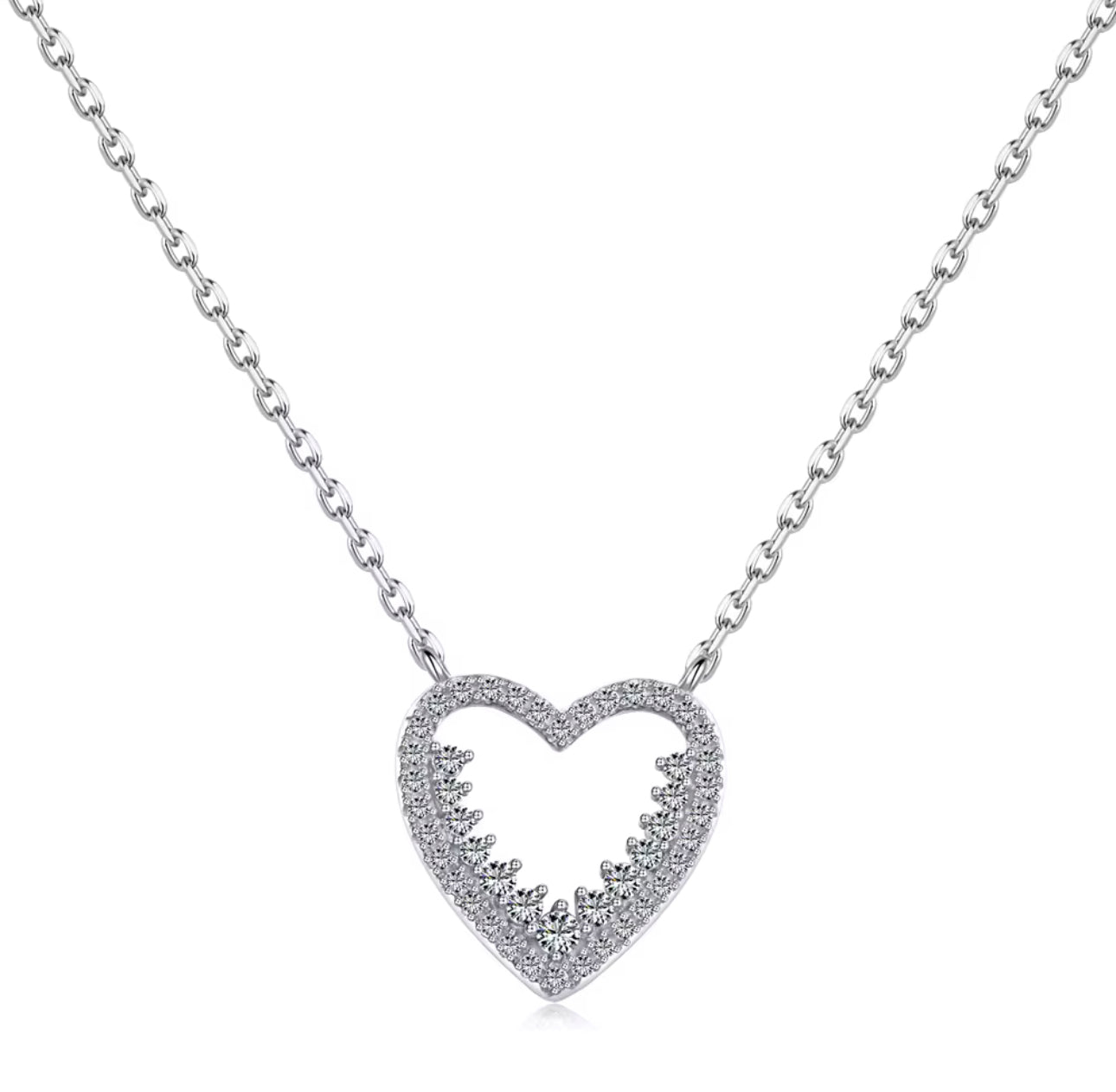 Eternal Dazzling Silver Heart Necklace, 925 Sterling Silver