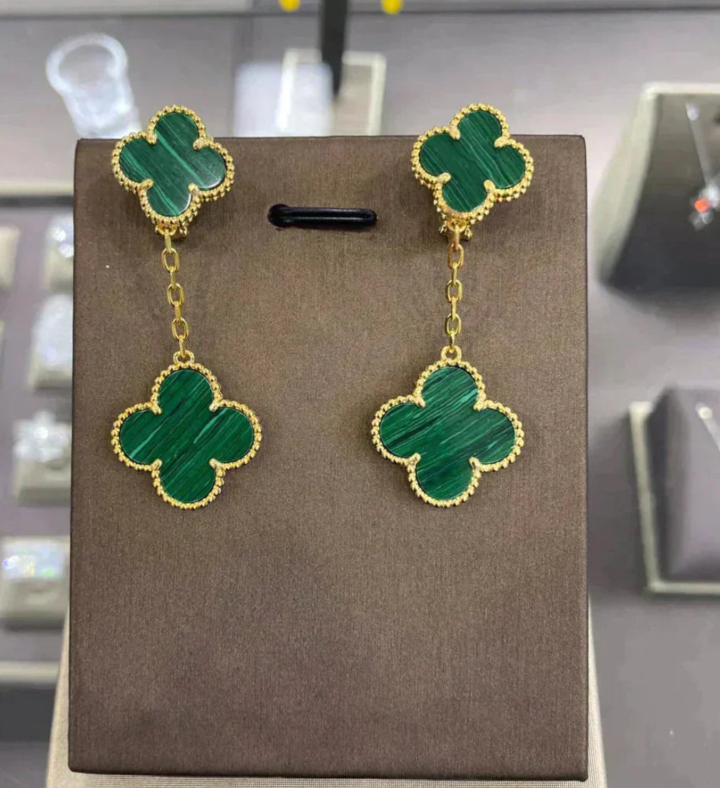 Eternal Double Clover Dangling Earrings, 18k Gold Plated, 925 Sterling Silver