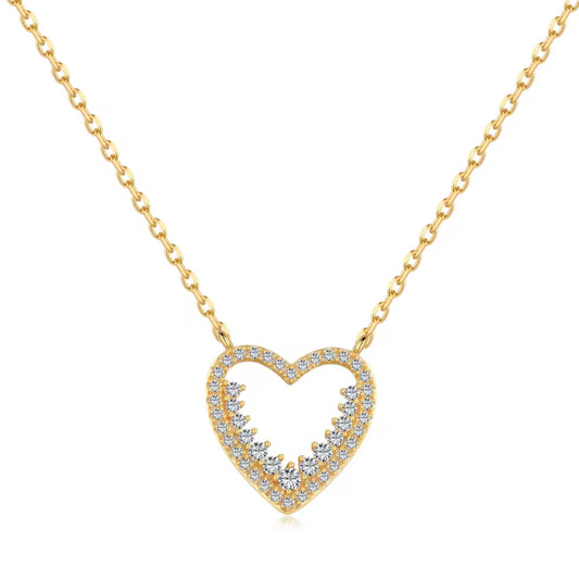 Eternal Dazzling Heart Cubic Zirconia Necklace, 18k Gold Plated, 925 Sterling Silver