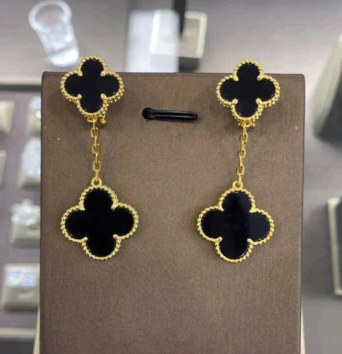 Eternal Double Clover Dangling Earrings, 18k Gold Plated, 925 Sterling Silver