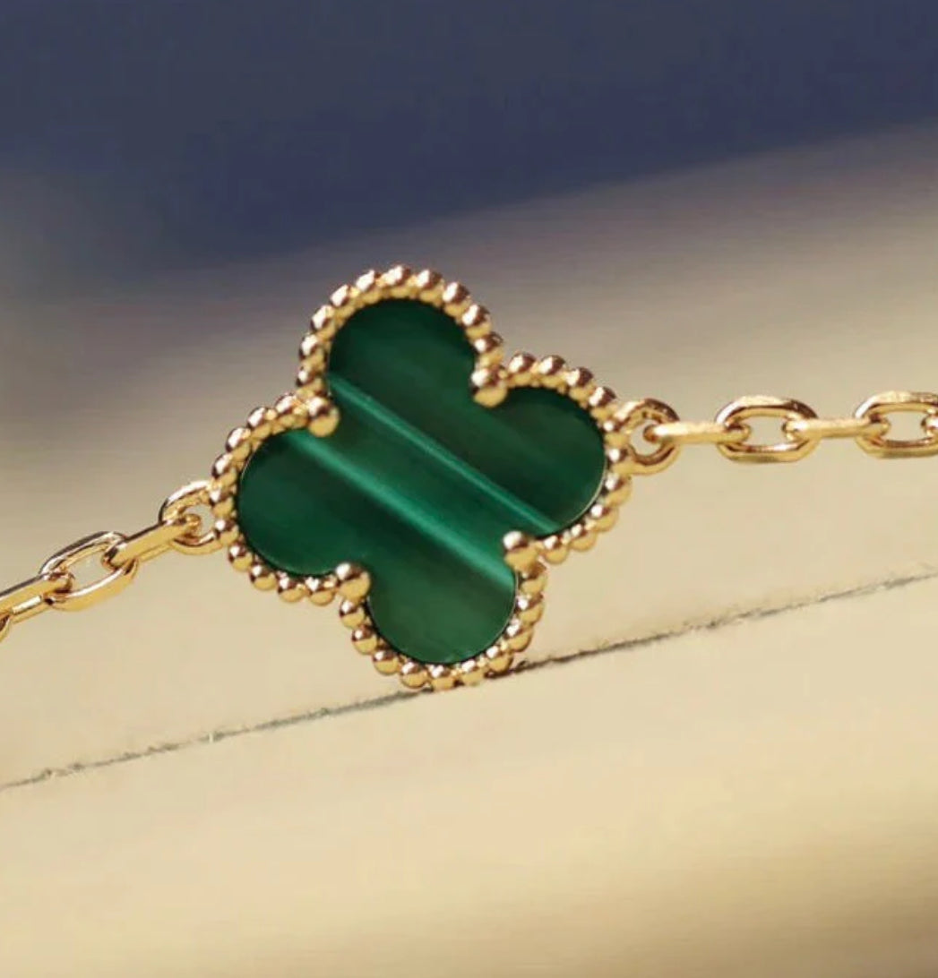 Eternal 20 Motifs Green Malachite Gold Necklace, 18k Gold Plated, 925 Sterling Silver