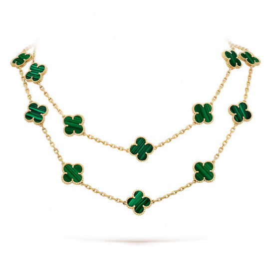 Eternal 20 Motifs Green Malachite Clover Necklace, 18k Gold Plated, 925 Sterling Silver