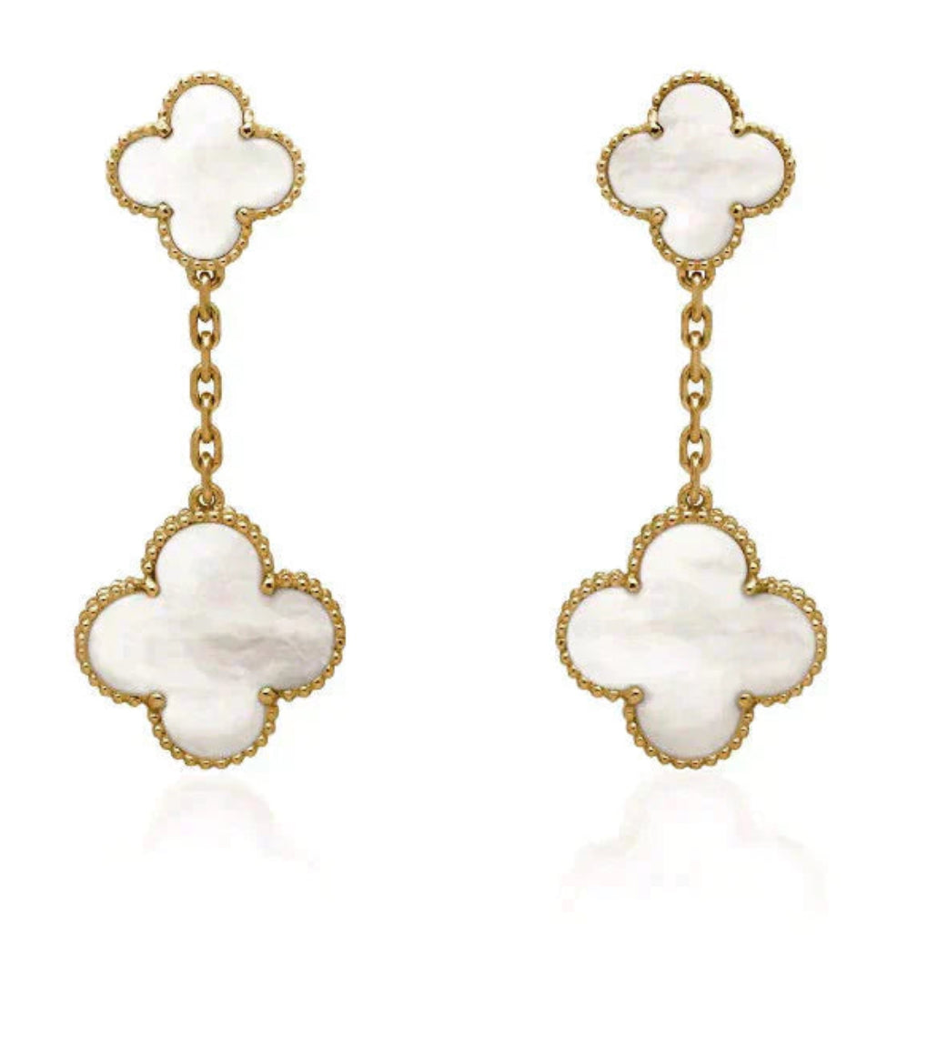 Eternal Double Clover Dangling Earrings, 18k Gold Plated, 925 Sterling Silver