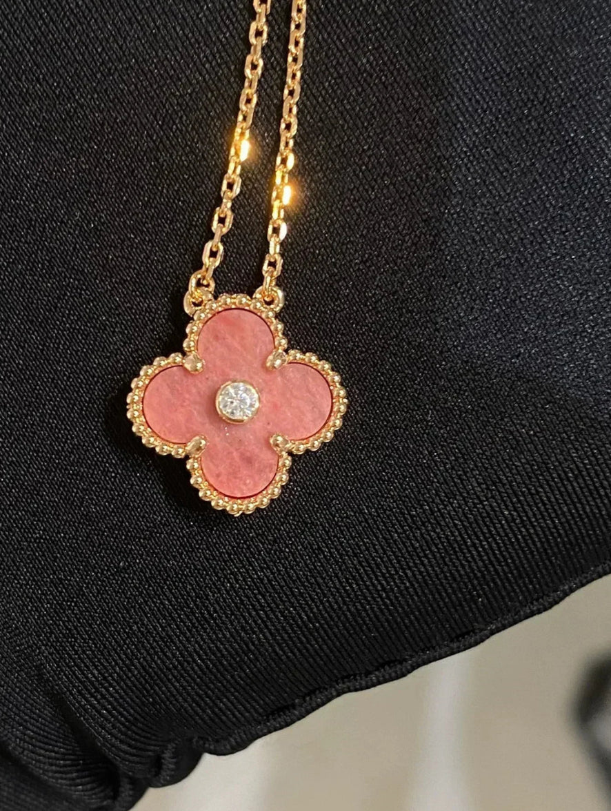 Eternal Pink Diamond Single Clover Necklace, 18k Gold Plated, 925 Sterling Silver