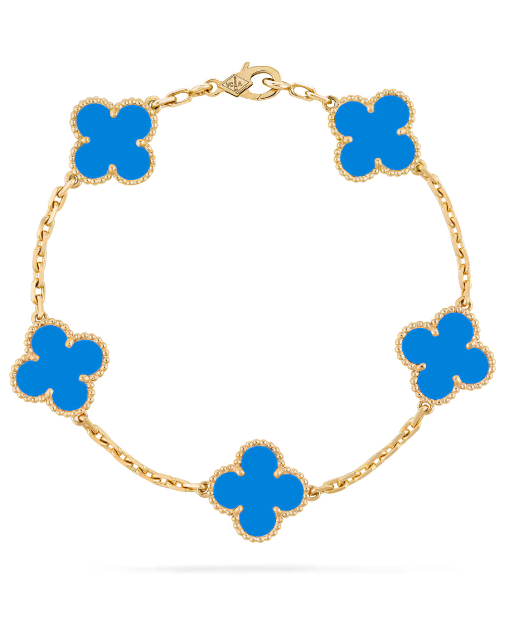 Eternal Clover Leaf Blue Agate Bracelet, 18k Gold Plated, 925 Sterling Silver