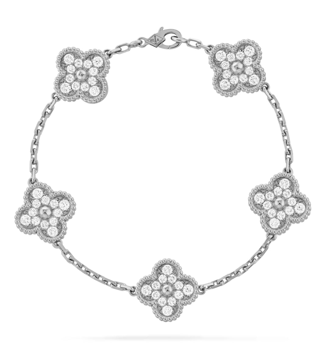 Eternal Clover Leaf Silver Full Diamond Bracelet, 925 Sterling Silver