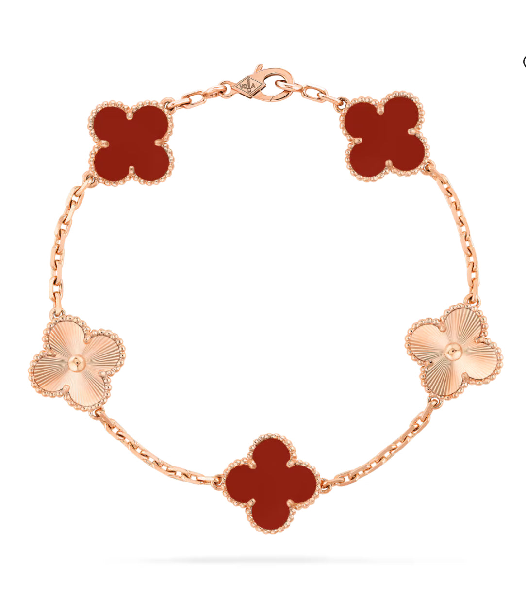 Eternal Clover Leaf Red Chalcedony Diamond Bracelet, 18k Gold Plated, 925 Sterling Silver