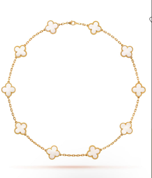 Eternal 10 Motifs White Gold Long Necklace, 18k Gold Plated, 925 Sterling Silver